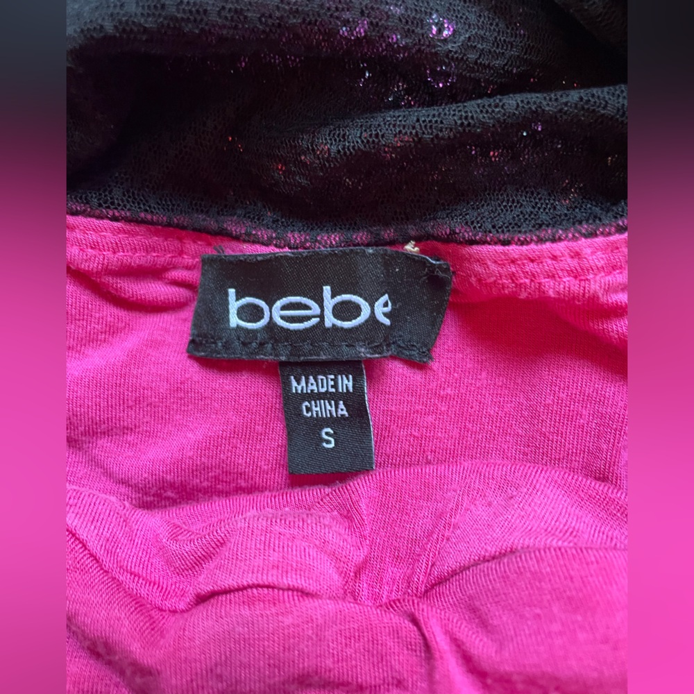 Bebe Pink and Black mesh halter top - Picture 2 of 3